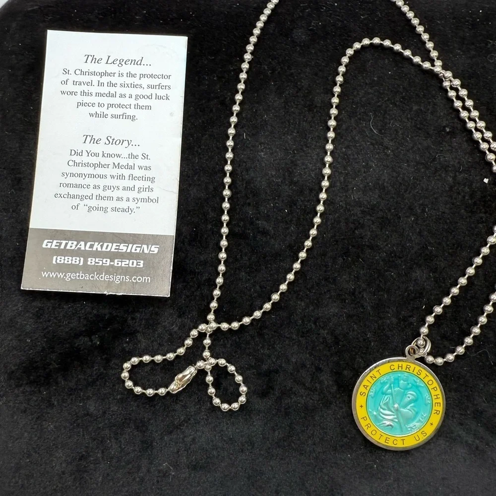 Get Back Designs St. Christopher Protect Us Surf Necklace – Aqua & Yellow